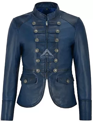 Buy Ladies Leather Jacket Blue Victory Military Parade Style Real Soft Lambskin 8976 • 93.66£