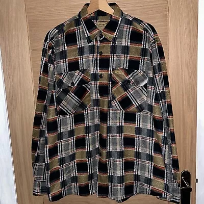 Buy Gentry Flannel Over Shirt Fleece Plaid Lumberjack Jacket Grey Light Brown Large • 12£
