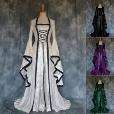 Buy Women Medieval Dress Gothic Cosplay Costume Halloween Gown Dress Plus Size 6-20 • 7.99£