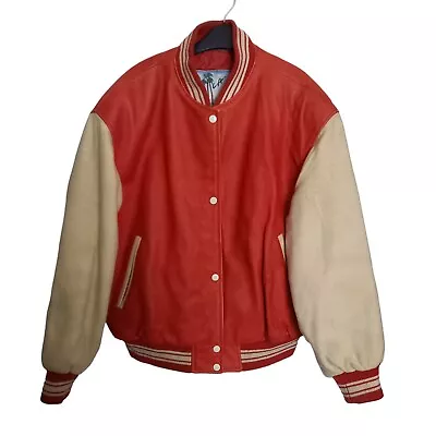 Buy Vintage Red And Cream American Varsity Style Leather Jacket Wool Sleeves Medium • 35£