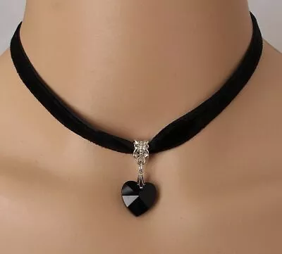 Buy BLACK CHOKER HEART PENDANT Fashion Women CHAIN NECKLACE STRAP Wedding Jewellery • 3.88£