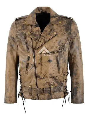 Buy Men's Brando Real Leather Desert Camouflage Motorcycle Fashion Jacket • 103.99£