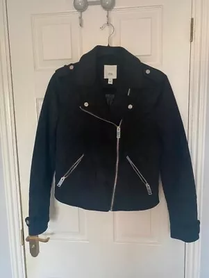 Buy River Island Womens Black Faux Suede Biker Jacket Size 10 • 20£