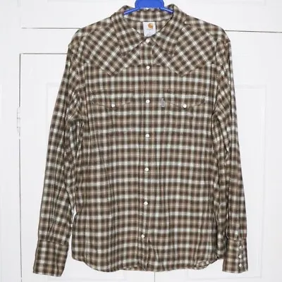 Buy Carhartt Shirt Size Large Women’s Plaid Checked Flannel Western Chore Work Used • 24.77£