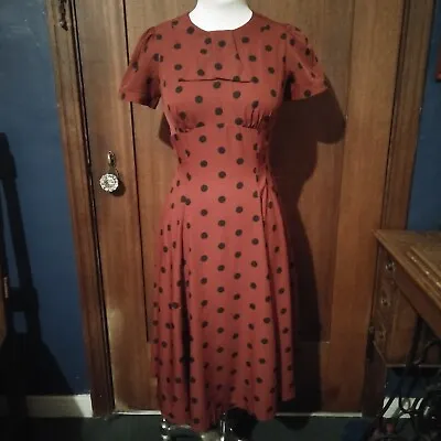 Buy Hell Bunny Retro Aline Burgundy Polka Dot Short Sleeve Dress Small • 38.61£