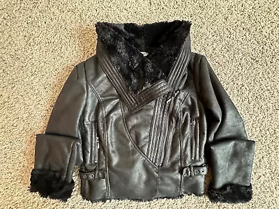 Buy Womens Jennifer Lopez Black Faux Leather, Faux Fur Moto Jacket. Size Medium • 22.49£