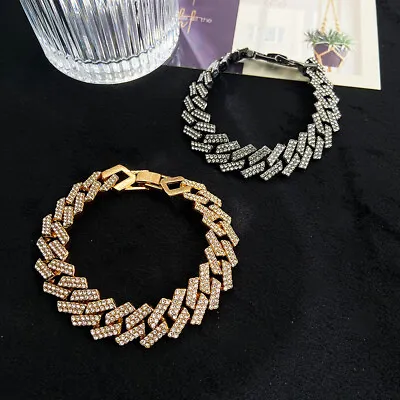 Buy Men Hip Hop Heavy Cuban Link Chain Metal Bracelet Crystal Rhinestones Jewellery • 6.59£
