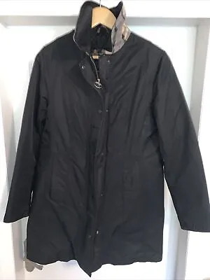 Buy BARBOUR Twill Belsay Coat Jacket Black Warm Quilted Inside Waterproof UK 10 • 40£
