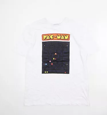 Buy Pac-Man Womens White 100% Cotton Basic T-Shirt Size L Round Neck • 5.50£