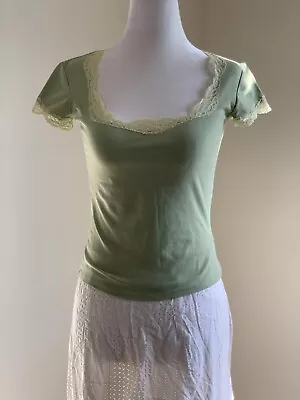 Buy Vintage Y2K Only Hearts Stretch Lace Babydoll Tee Top Small Green Fairy Cute • 33.58£