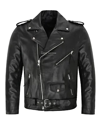Buy Mens Brando Leather Jacket Motorcycle Black Cowhide Marlon Biker Jacket • 76.50£