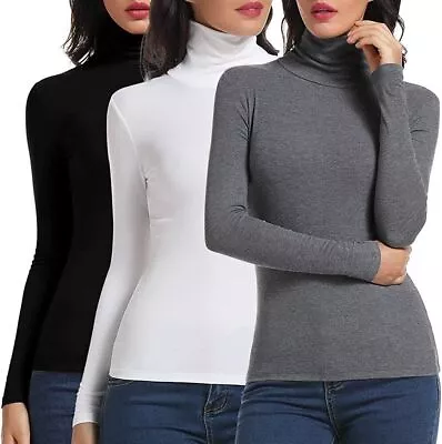 Buy LADIES LONG SLEEVE POLO NECK ROLL TOP WOMENS TURTLE NECK PLAIN JUMPER 8 22 Size • 4.79£