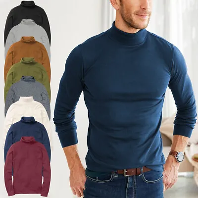 Buy Mens Roll Neck Long Sleeve Cotton Top Polo Neck Turtle Neck Bnwt • 8.97£