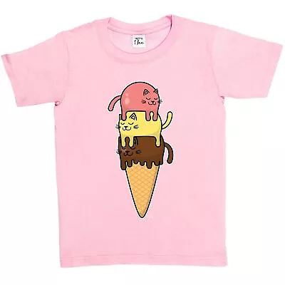 Buy 1Tee Kids Girls Cats Stacked On Ice Cream Cone T-Shirt • 5.99£