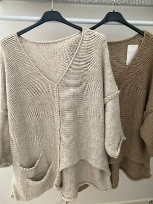 Buy New Made In Italy Oversized Chunky V Neck Jumper Sweater  Fits Uk 12 - 16 • 59.99£