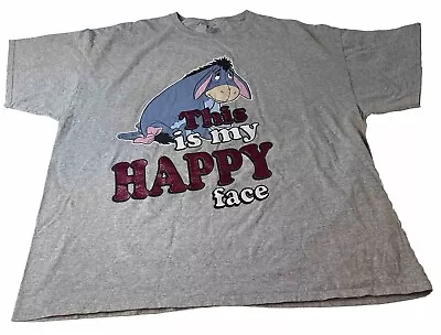 Buy Disney Eeyore Womens T-Shirt Size 3X Gray This Is My Happy Face Graphic Tee • 17.15£