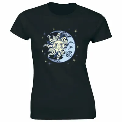 Buy Sun And Moon Art Image With Stars T-Shirt For Women • 17£
