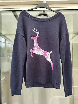 Buy George Festive Fun Christmas Jumper With Sequin Reindeer, Small,UK 8-10. • 9.99£