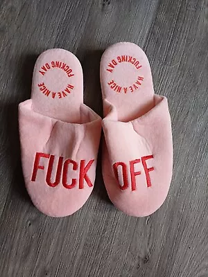Buy Size S/M F**k  Off  Slogan Baby Pink Slippers Fun Gift Birthday  RRP 24.00 • 7.99£