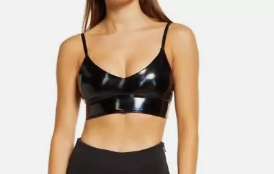 Buy Good American Black  HOLOGRAM FAUX LEATHER BRA Top Size-1 • 14.48£