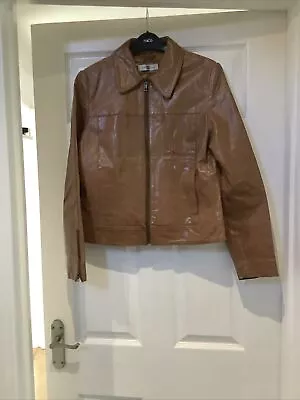 Buy Ladies New Look Tan Real Leather Vintage Style Jacket Size 14 • 20£