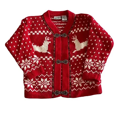 Buy Vintage Skyr Sweater Girls 4T Cardigan Red Deer Snow Metal Cotton Ramie Knit • 23.62£