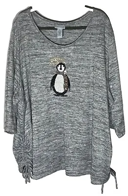 Buy Catherines Womens Size 4X Sweater Sequins Penguin Winter 3/4 Sleeve Marled Knit  • 14.14£