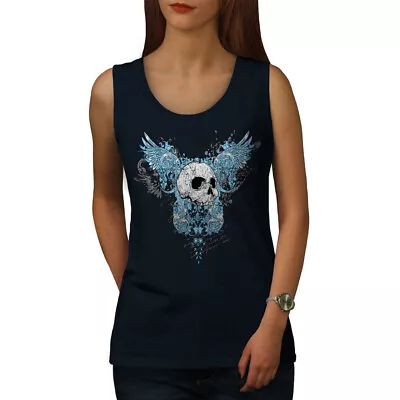 Buy Wellcoda Wings Goth Biker Skull Womens Tank Top, Angel Athletic Sports Shirt • 14.99£