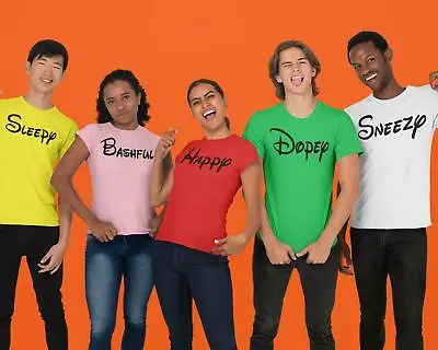 Buy Unisex Seven 7 Dwarfs Snow White Happy Costume Funny Bashful Dopey Doc T-shirts • 9.99£
