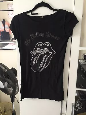 Buy Amplified Rolling Stones Silver Rhinestones Black T Shirt Size S • 25£