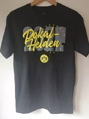 Buy Puma Borussia Dortmund T-Shirt Top Pokal Helden Mens Size Small Black Logo 2021 • 8£