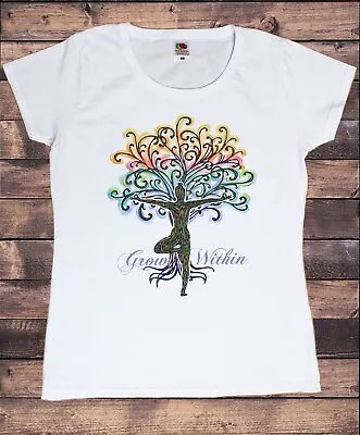 Buy Women's T-Shirts New Cotton Short Sleeve Tee - Yoga Pose Grow Within Tree TS1808 • 12.99£