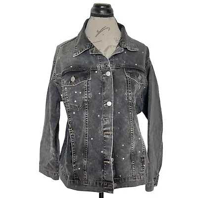 Buy Boohoo Blue Womens Gray Jacket Denim Rhinestone Sequin Y2k 80's Look Size 8   • 16.04£