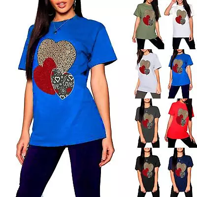 Buy Womens Heart Love Slogan Print Boyfriend Short Sleeve Slim Fit Pullover T Shirts • 1.99£