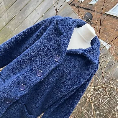 Buy Ladies Sherpa Teddy Bear Fleece Button Jacket Damart Cosy Navy Blue • 34.99£