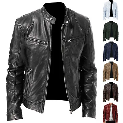 Buy Plus Size Men PU Leather Biker Jacket Motorbike Motorcycle Zip Coat Slim Outwear • 47.75£