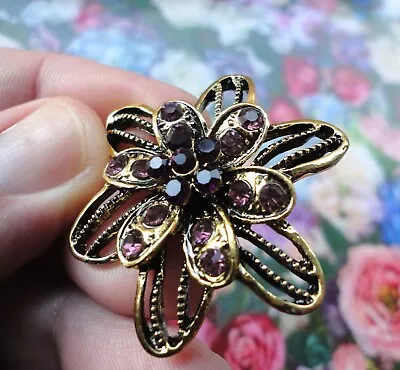 Buy Pre-Owned Victorian Style Gothic Brooch Vampire Costume Jewellery Mauve Crystals • 6.99£