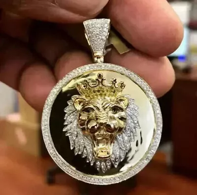 Buy 2.50CT Round Cut Real Moissanite Lion King Pendant 14K Yellow Gold Plated Silver • 158.95£
