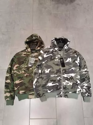 Buy Mens Camouflage Hoodie Fur Lined Full Zip Army Camo Hooded Winter Jacket Fleece • 24.95£