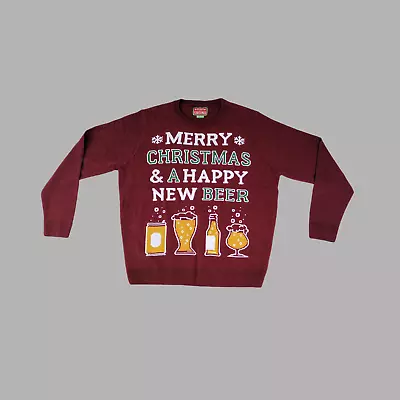 Buy Mens Merry Christmas Jumper Crew Neck Burgundy Size XXLarge • 20£