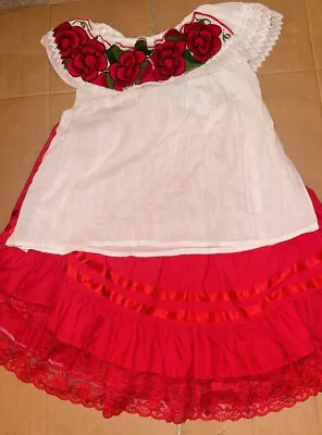 Buy Mexican Folk Colorful Embroidered TOP SHIRT AND SKIRT SIZE SMALL KIDS PRE-OWNED • 32.17£