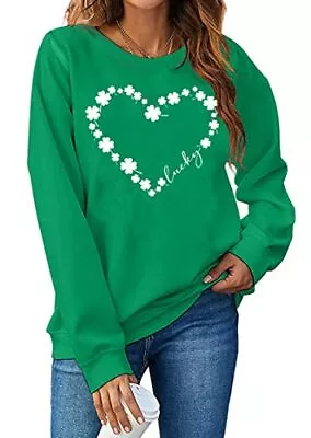 Buy St. Patrick's Day Sweatshirt Women Shamrock Heart Shirts Irish XX-Large Green • 47.67£