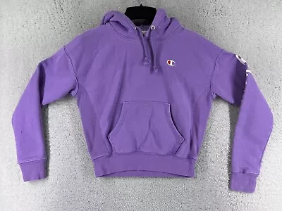 Buy Champion Hoodie Womens Extra Small Purple Reverse Weave Crop Sweatshirt Pocket • 15.10£