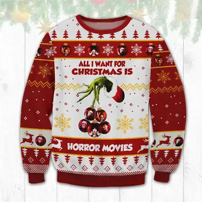 Buy All I Want For Christmas Is Horror Movies Grinch Knitted Sweater. • 41.57£