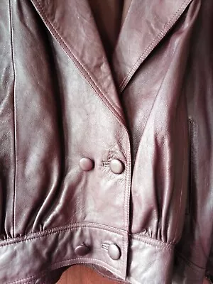 Buy Vintage Classic Woman Real Leather Ladies Burgundy Jacket Coat - Size 16 • 34.99£