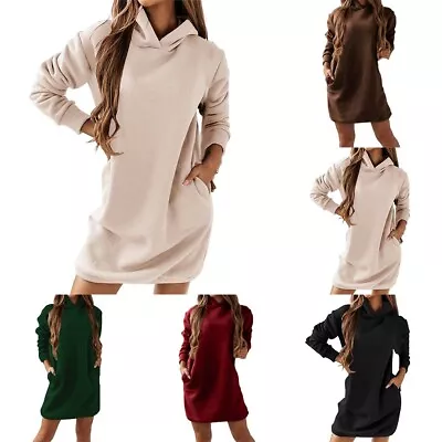Buy Modern Loose Fit Hoodie Long Sleeve Jumper Mini Dress With Pockets For Women • 27.95£