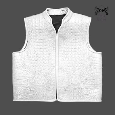 Buy New Men's White Crocodile Premium Leather Concealed Biker Fashion Vest • 123.98£
