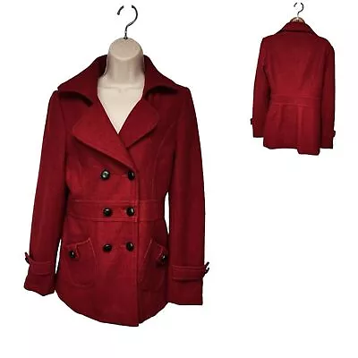 Buy Forever 21 Women's Double Breasted Winter Pea Coat Jacket Coral Color Red Size L • 21.31£