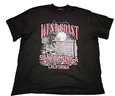 Buy Boohoo Man XXL Thick Black T-shirt 'West Coast Santa Monica' Print • 9.50£