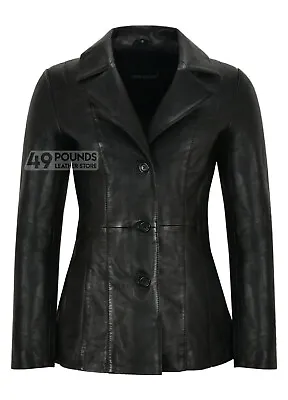 Buy Ladies Leather Blazer Black Lambskin Formal Jacket Button Blazer Coat Black 5147 • 41.65£